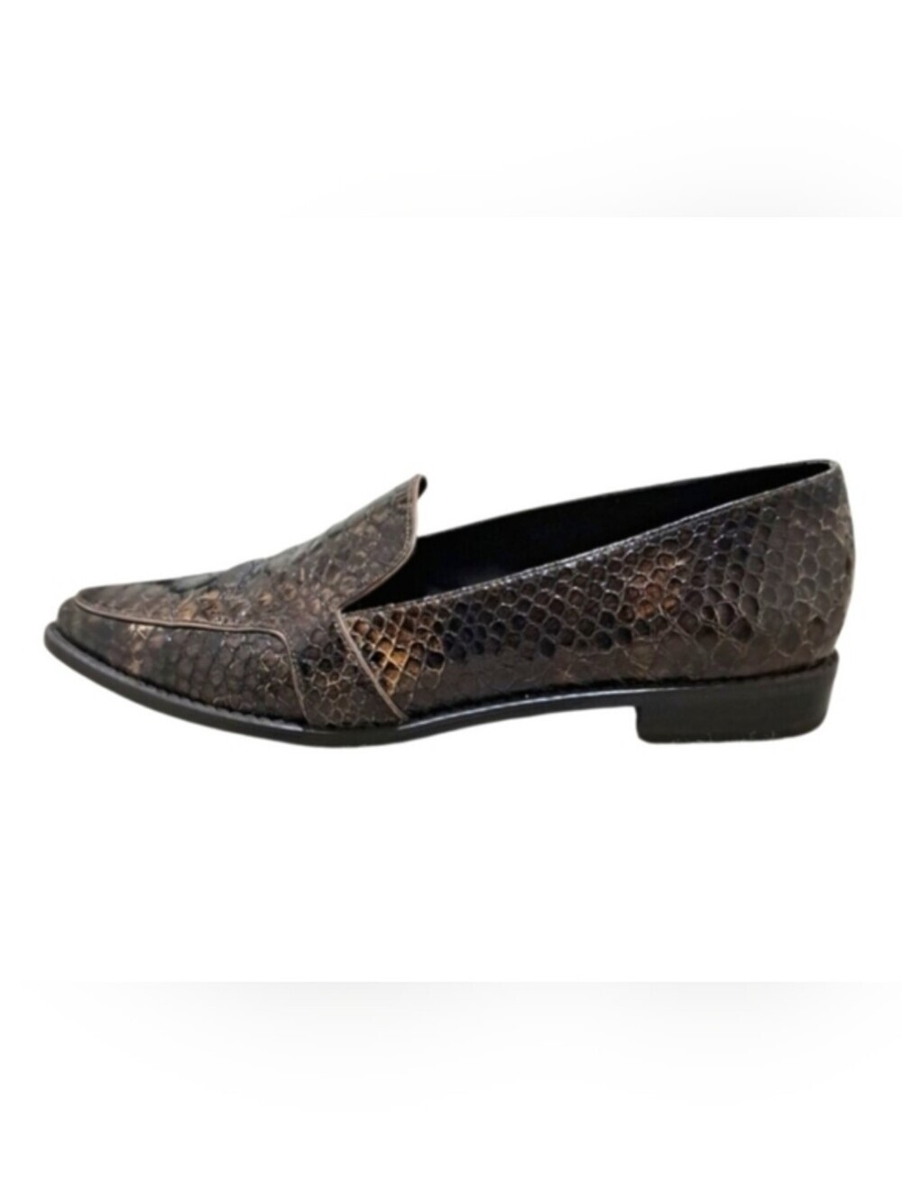Stuart Weitzman Black and Brown Snakeskin Loafers Womens 9M